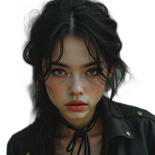 face, jacket, hair, jewelry transparent PNG cut-out