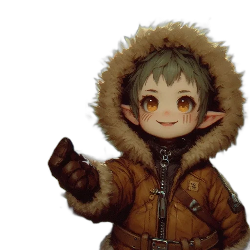 jacket, face, creature, staff transparent PNG cut-out