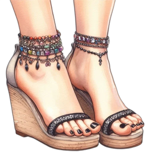shoes, jewelry, watercolor, photorealistic transparent PNG cut-out