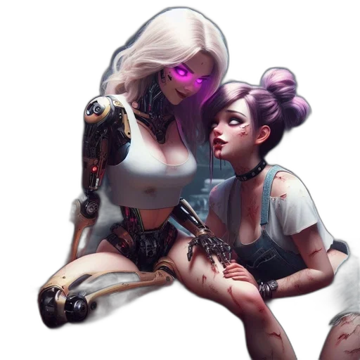 robot, weapon, staff, cyberpunk transparent PNG cut-out