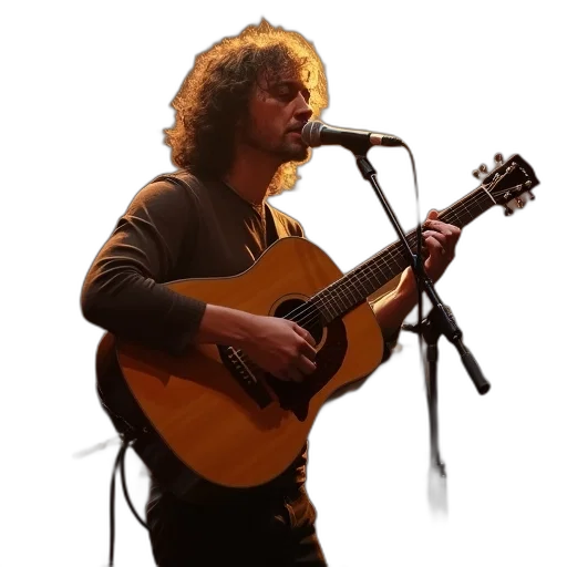 photorealistic, grateful, guitarist, singing transparent PNG cut-out