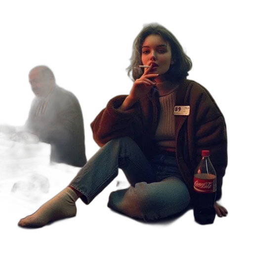 jacket, bottle, staff, creature transparent PNG cut-out