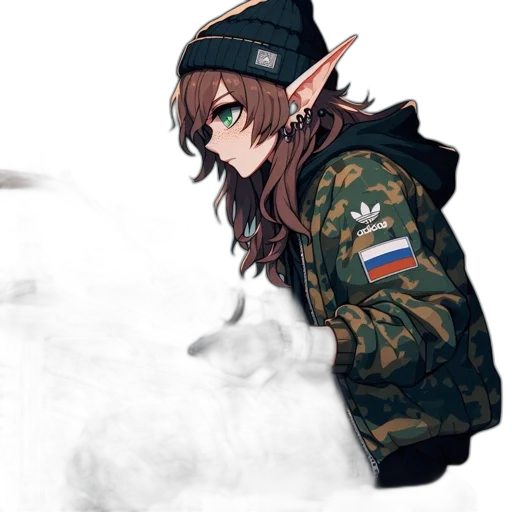 jacket, dragon, hat, weapon transparent PNG cut-out