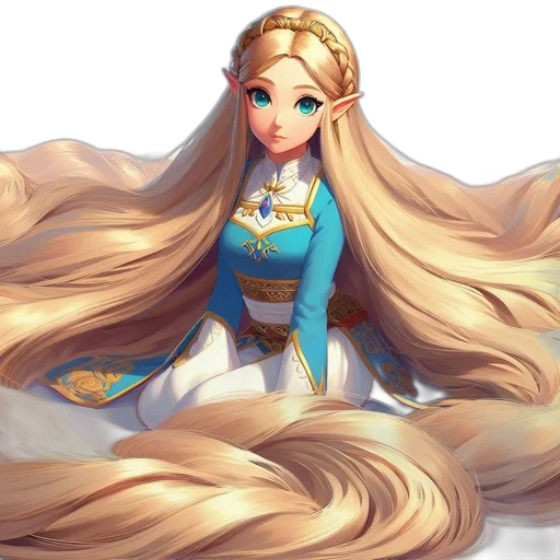 dress, hair, crown, staff transparent PNG cut-out