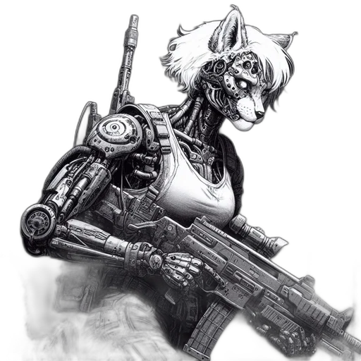 robot, weapon, staff, cyberpunk transparent PNG cut-out