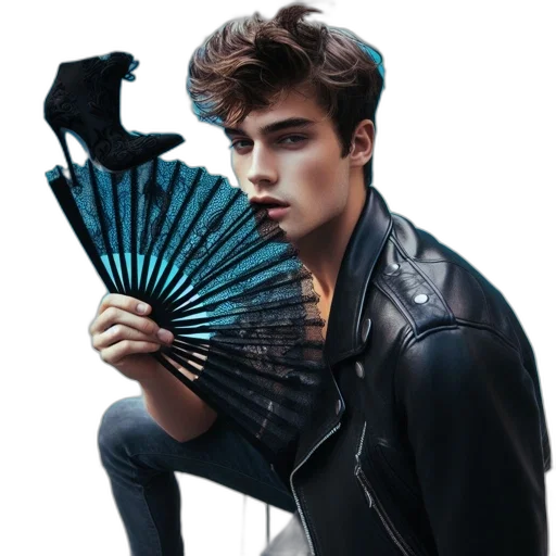 umbrella, jacket, shoes, photorealistic transparent PNG cut-out