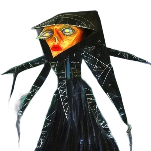 mask, jacket, creature, staff transparent PNG cut-out