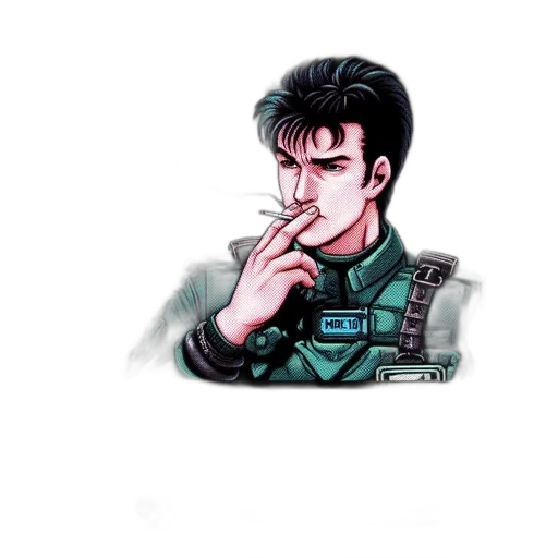 jacket, face, vaporwave, pixel art transparent PNG cut-out