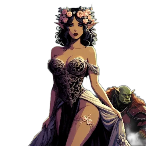 dress, crown, fantasy art, comic book art transparent PNG cut-out