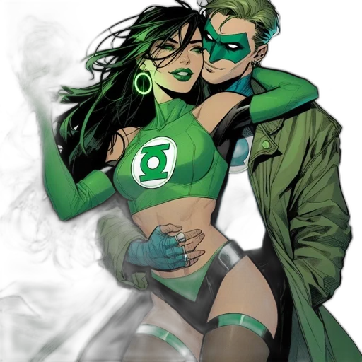 comic book art, concept art, green, two transparent PNG cut-out