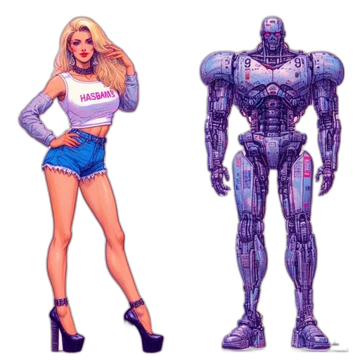 robot, concept art, vaporwave, pixel art transparent PNG cut-out