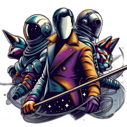jacket, robot, sword, staff transparent PNG cut-out