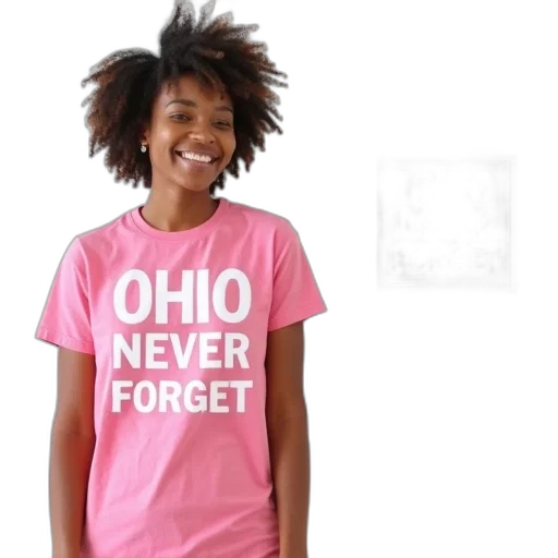 woman, wearing, pink, t-shirt transparent PNG cut-out
