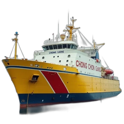large, yellow, white, ship transparent PNG cut-out