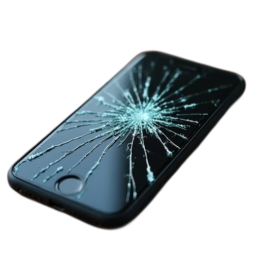 smartphone, cracked, screen, lying transparent PNG cut-out