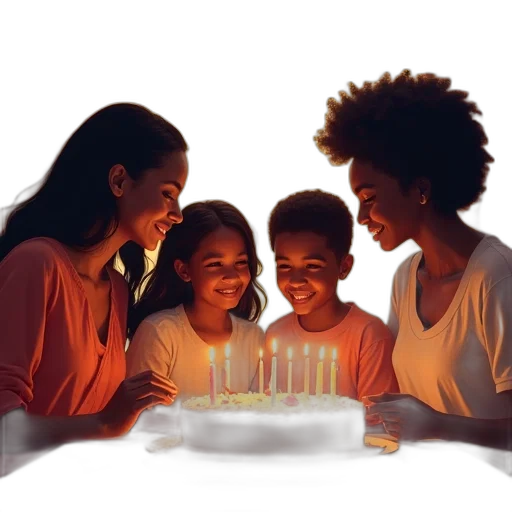 concept art, black, family, celebrating transparent PNG cut-out