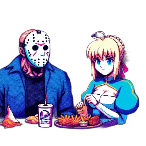 mask, food, pixel art, vaporwave transparent PNG cut-out