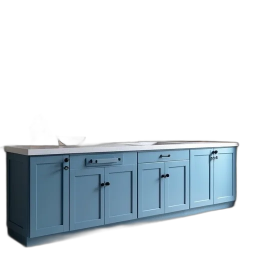 furniture, 3d render, photorealistic, blue transparent PNG cut-out