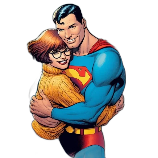 comic book art, superman, embraces, lois transparent PNG cut-out