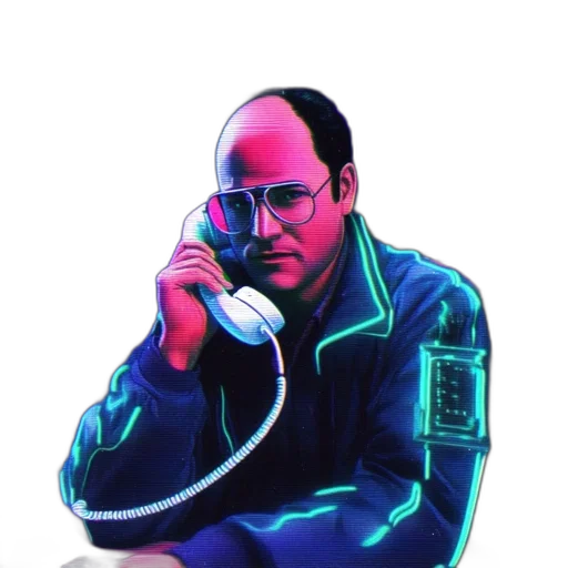 jacket, staff, robot, vaporwave transparent PNG cut-out