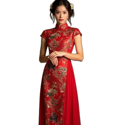 dress, photorealistic, red, chinese transparent PNG cut-out