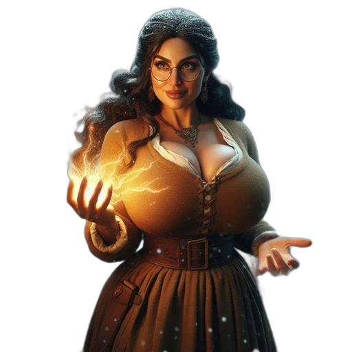 dress, jewelry, staff, fantasy art transparent PNG cut-out