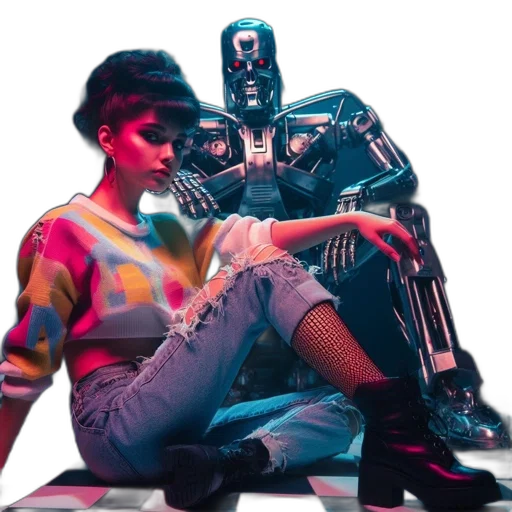 robot, jacket, cyberpunk, vaporwave transparent PNG cut-out