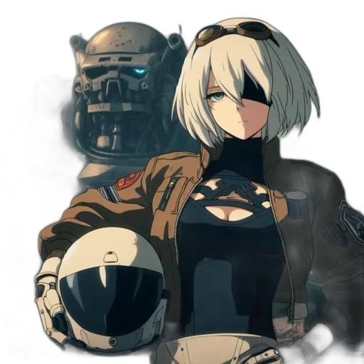 robot, mask, weapon, jacket transparent PNG cut-out