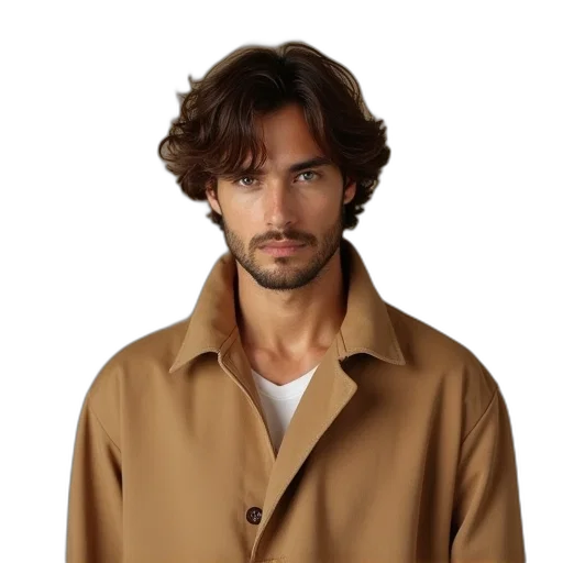 jacket, staff, hair, photorealistic transparent PNG cut-out