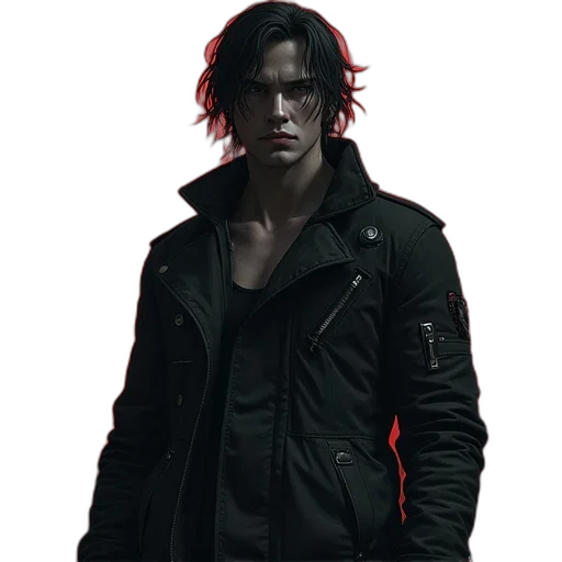 jacket, face, concept art, cyberpunk transparent PNG cut-out