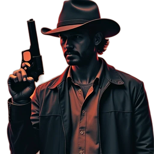 jacket, hat, weapon, staff transparent PNG cut-out