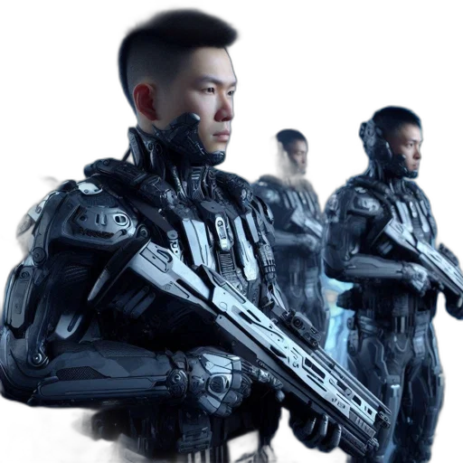 robot, weapon, concept art, 3d render transparent PNG cut-out