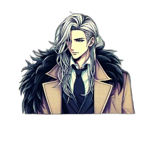 hair, jacket, staff, creature transparent PNG cut-out