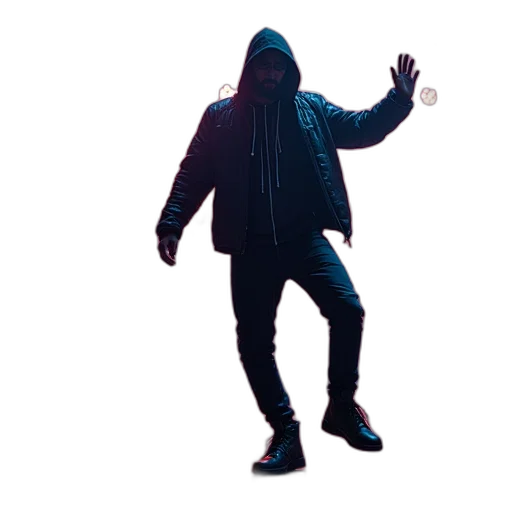jacket, creature, mask, staff transparent PNG cut-out