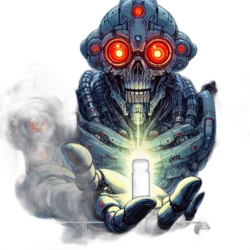 robot, staff, concept art, pixel art transparent PNG cut-out