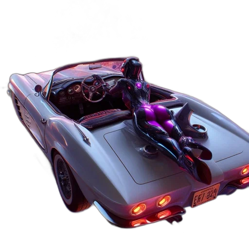 car, concept art, 3d render, cyberpunk transparent PNG cut-out