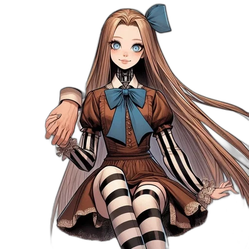dress, staff, hair, creature transparent PNG cut-out
