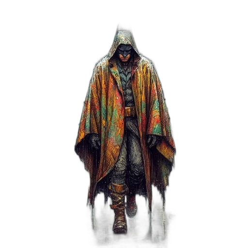 jacket, staff, weapon, mask transparent PNG cut-out