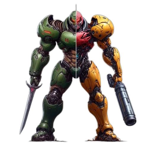 robot, weapon, concept art, 3d render transparent PNG cut-out