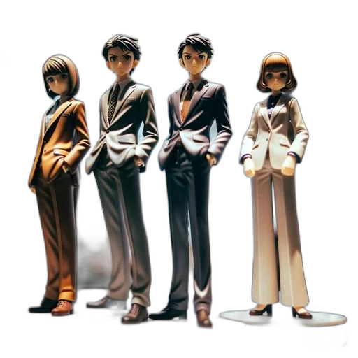 concept art, 3d render, four, formally-attired transparent PNG cut-out