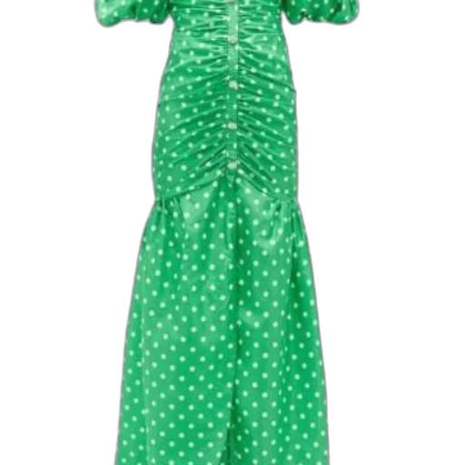 dress, green, polka-dotted, ruched transparent PNG cut-out