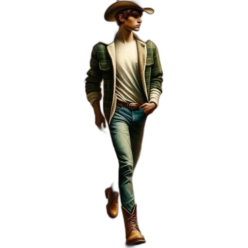 jacket, hat, staff, concept art transparent PNG cut-out