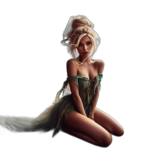 dress, hair, creature, staff transparent PNG cut-out