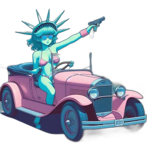 car, weapon, robot, vaporwave transparent PNG cut-out