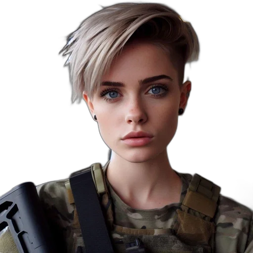 face, weapon, jacket, hair transparent PNG cut-out