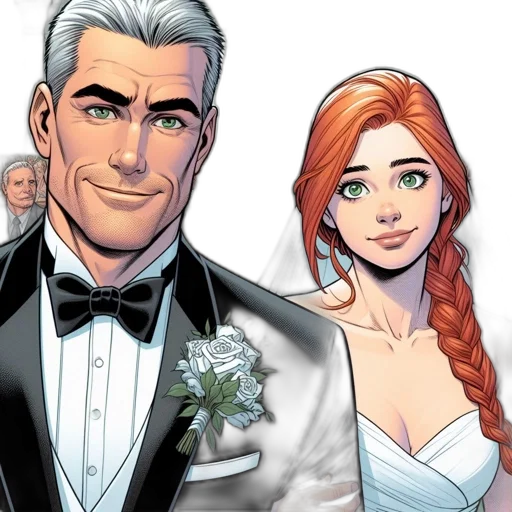 comic book art, church, wedding, couple transparent PNG cut-out