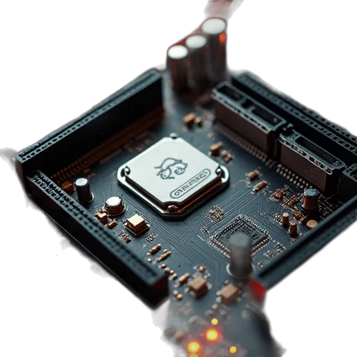 robot, crown, 3d render, motherboard transparent PNG cut-out