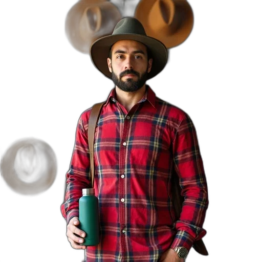 hat, staff, jacket, bottle transparent PNG cut-out