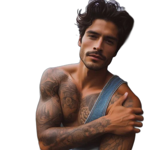 photorealistic, rugged, man, tattoos transparent PNG cut-out