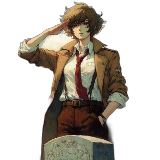 jacket, staff, face, weapon transparent PNG cut-out